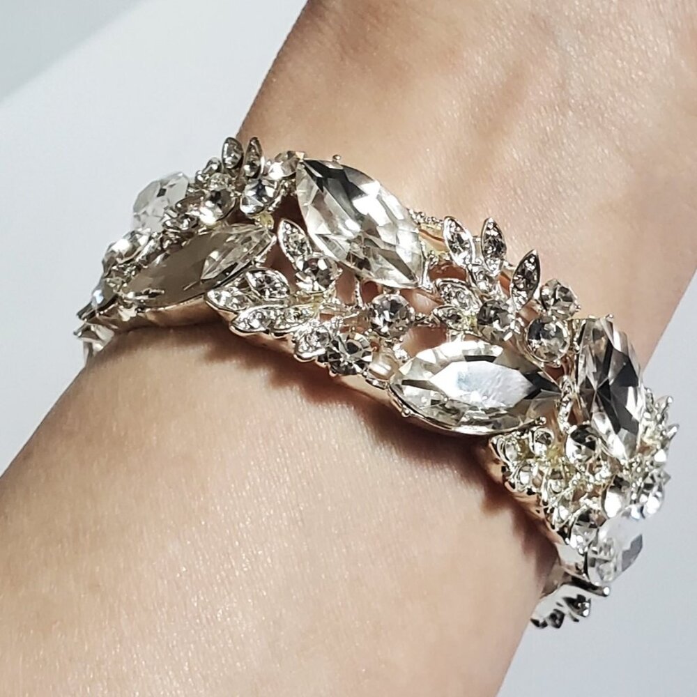 Crystal Rhinestone Stretchy Cuff Bracelet - Bridal/Prom/Any Occasion - Picture 9 of 11